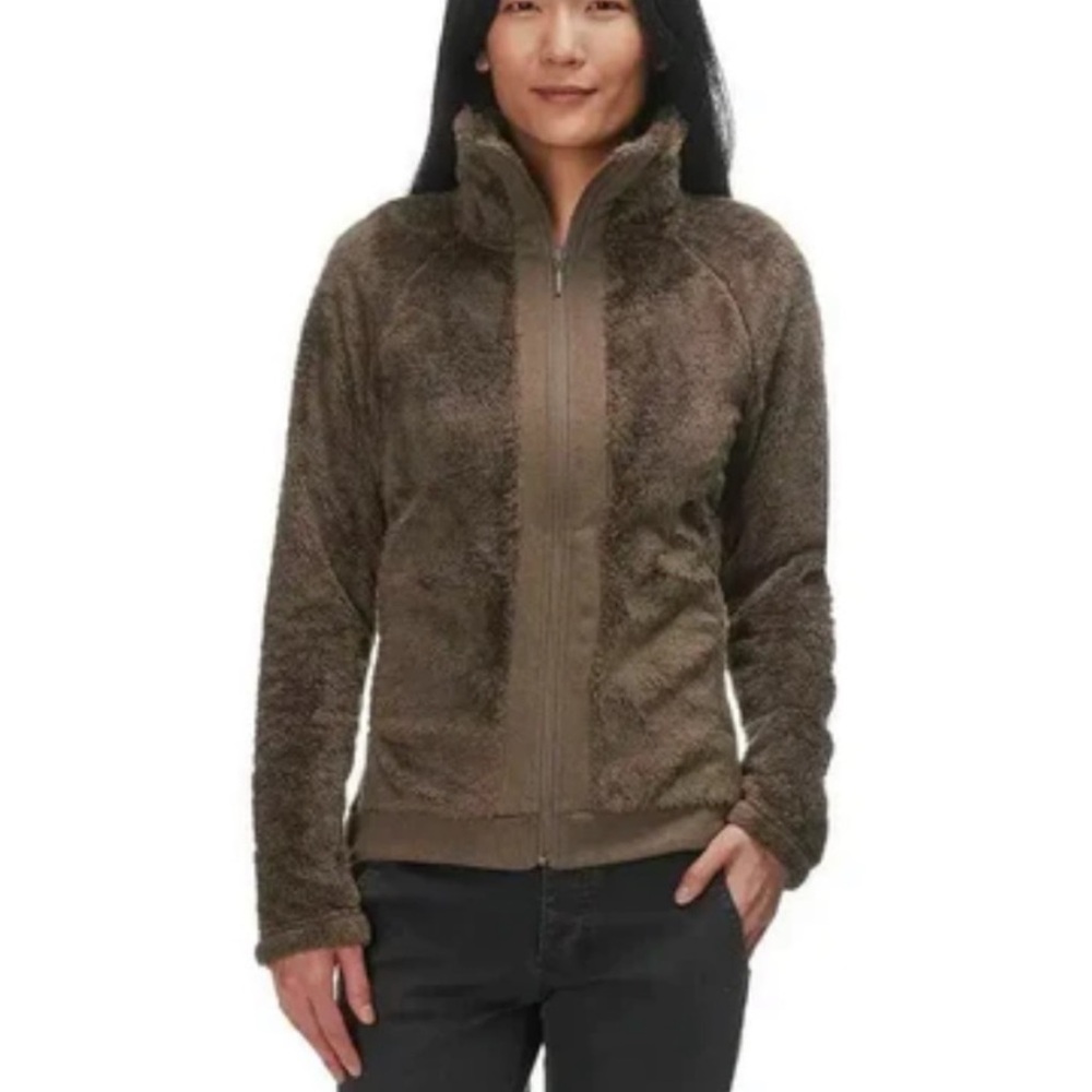 The North Face Women's Fleece Ribbed Full Zip Jacket Moss Green Brown Medium